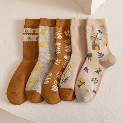 Fashion Printing Women's Cotton Socks Cute Cartoon Flower Harajuku Streetwear Woman Socks College Style Girls Kawaii Crew Socks