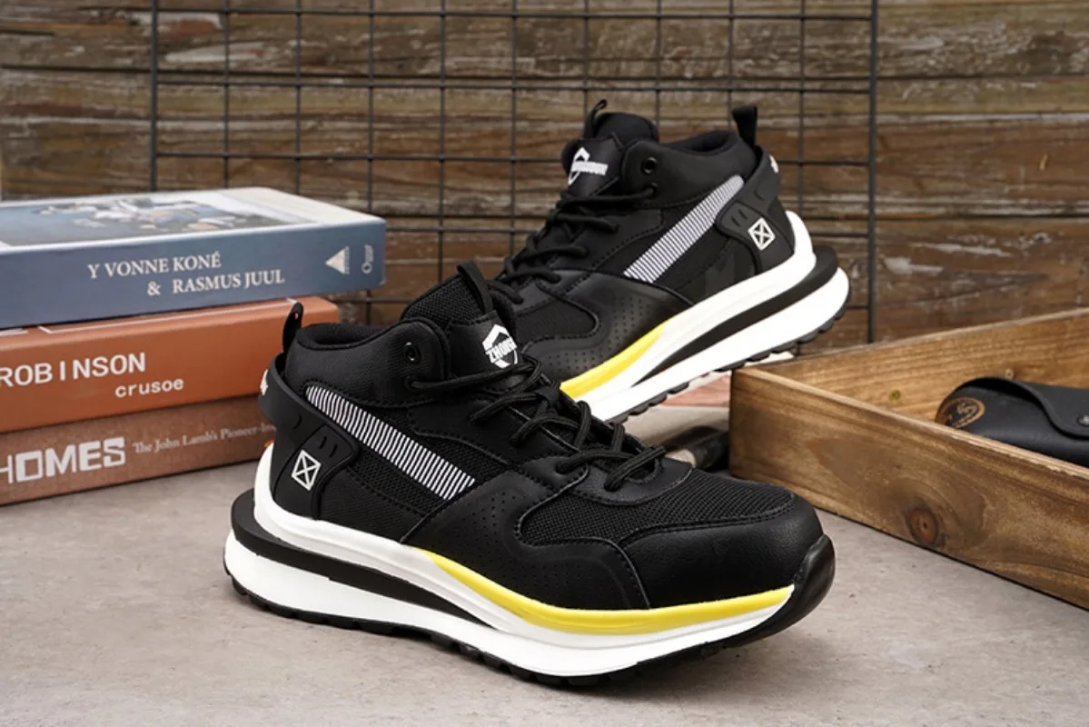 作業靴ファッションマイクロファイバー鋼ヘッド抗スマッシングノンスリップ建設現場労働保険靴男性