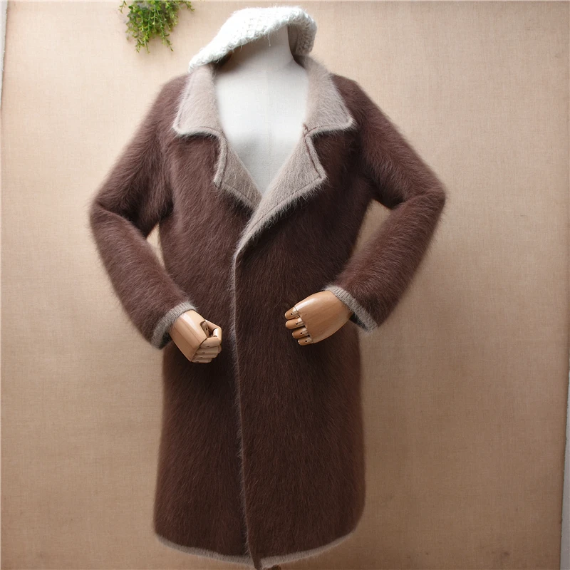 04 Female Women Fall Winter Thick Warm Hairy Mink Cashmere Knitted Suit Collar Long Sleeves Slim Long Sweater Cardigans Coat Top