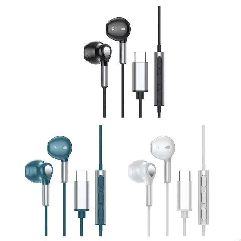 

A9BD Type-C Metal Earphone Earpiece Mic Volume Control Wire Control Heavy Bass Headset Heavy Bass Hifi USB C Earbuds