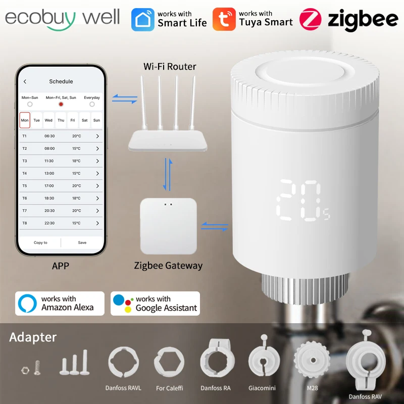 

Tuya Zigbee термостатический клапан радиатора Zigbee термостатный клапан умный клапан радиатора Wi-Fi контроллер температуры Alexa Google