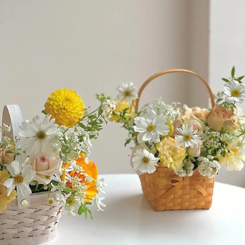 New Willow Rattan Bride Flower Basket Picnic Container Hand-Woven Flower Arrangement Basket With Handle Picnic Weaving Basket image 3