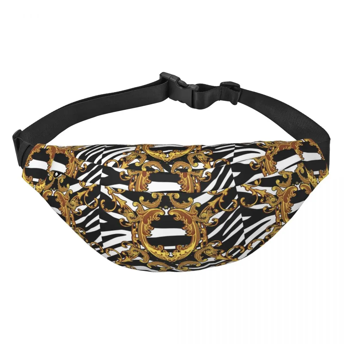 Baroque Black Fanny Bag Customized Geometric Patterns Sling Crossbody Waist Pack Men Women Running Phone Money Pouch