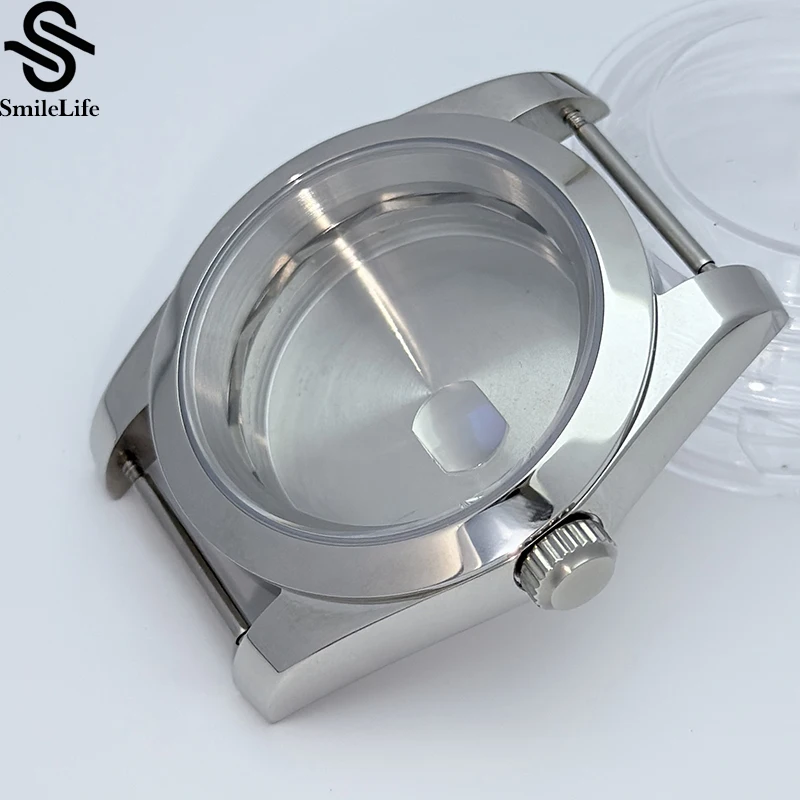 Smilelife vidro de safira 36mm/39mm para homens caixa de relógio caber nh34 nh35 nh36 movimento à prova dwaterproof água moda prata 316l inoxidável
