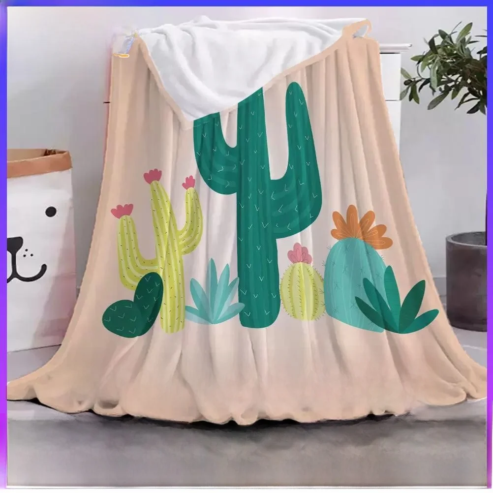 

Плед из фланели в скандинавском стиле с мультяшным кактусом, цифровая печать, для офиса, для сна, для кондиционера, 100% полиэстер