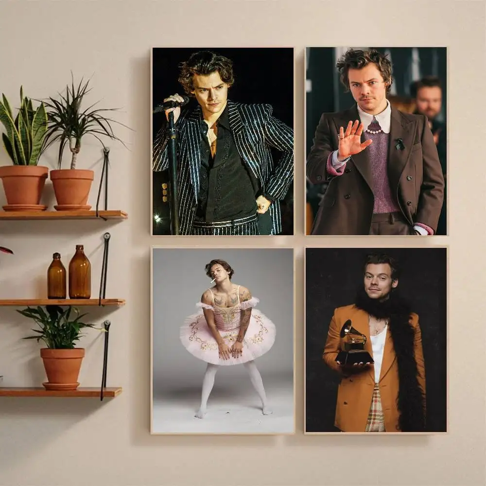 singer H-Harry S-Styles  Poster Self-adhesive Art Waterproof Paper Sticker Coffee House Bar Room Wall Decor