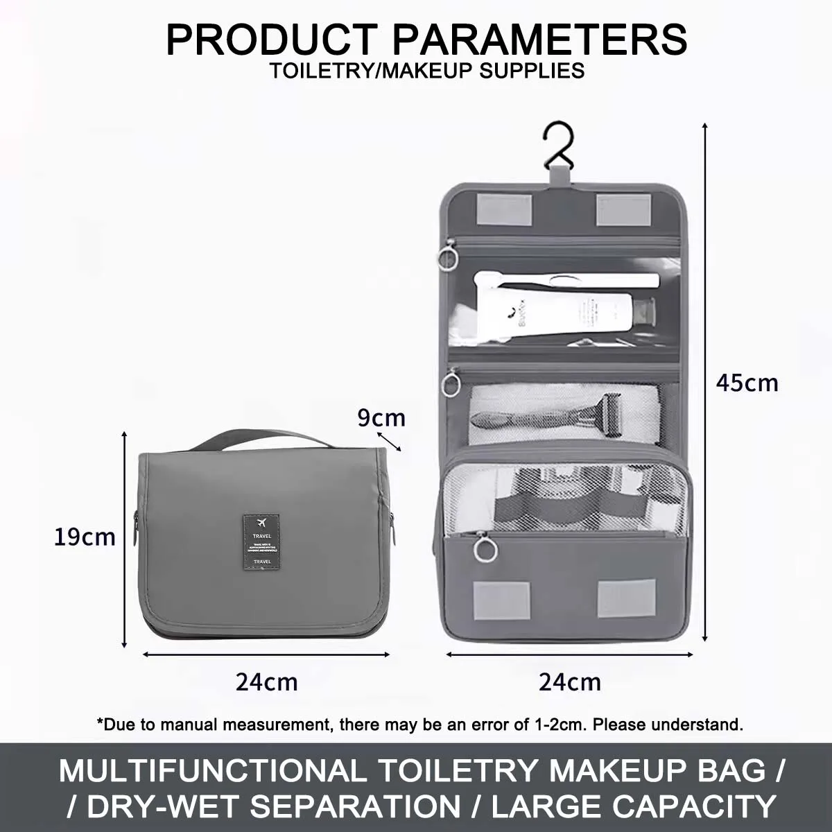 Hochwertige wasserdichte Reise-Kosmetiktasche für Damen – Hängende Toilettenartikel-Organizer-Tasche mit Haken, geräumiger Badezimmer-Waschbeutel & Nass-Trocken-Trennung – Detail 9