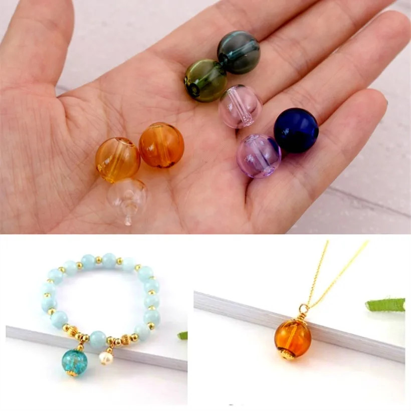 5pieces 12mm-16mm Diffuser Perfume Refillable Glass Ball Pendant Handmade Essential Oil Aromatherapy Beads For Jewelry Making