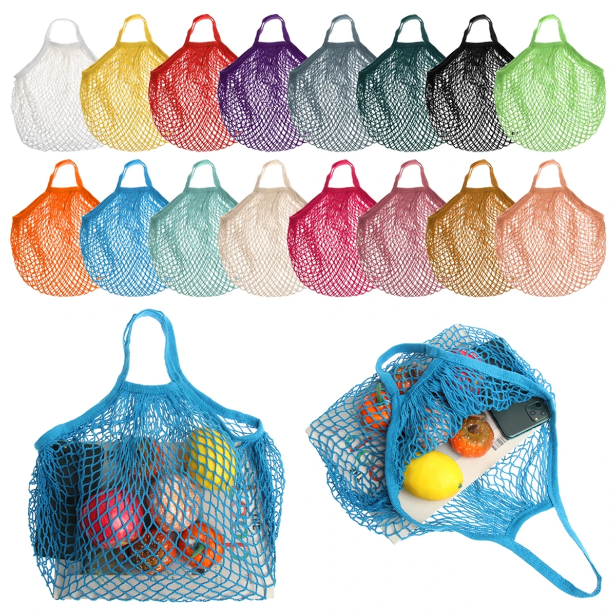 20 Colors Shopping Bags Canvas Portable Mesh Net Bag Reusable Foldable Fruit Vegetable Storage Bag Handbag Long Bolsas De Compra