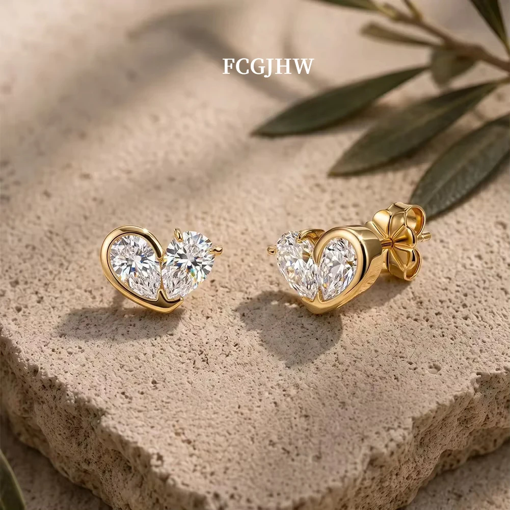 FCGJHW Double Pear Moissanite Stud Earrings 100% S925 Silver Diamonds Heart Shape Earrings for Women Wear Jewelry Gifts 2026
