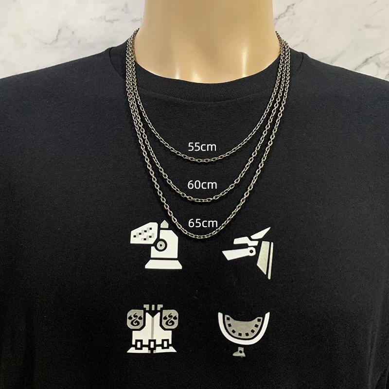 Pure Titanium Necklace O-shaped Chain Ultra Light Anti Allergy Necklace 3mm Trendy Retro Neutral Skin Friendly Titanium Chain