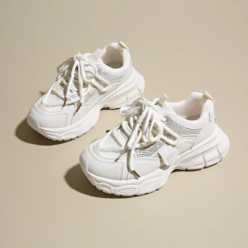 Zapatillas de deporte de suela gruesa de malla transpirable para mujer, zapatos deportivos informales ligeros y versátiles de estilo veraniego que aumentan la altura