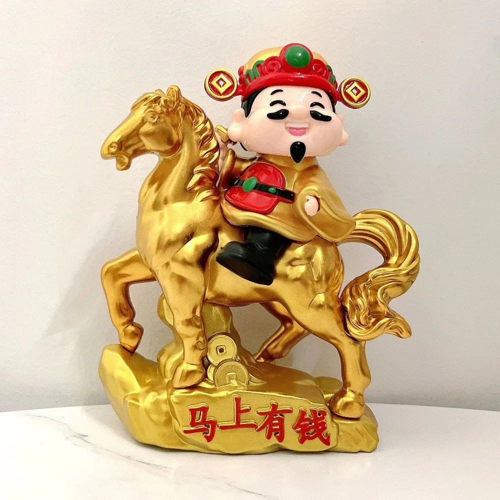 Chinese Style God of Fortune Sculpture Solar Powered Zodiac Horse God of Wealth Car Ornament Lovely Design Cute Appearance