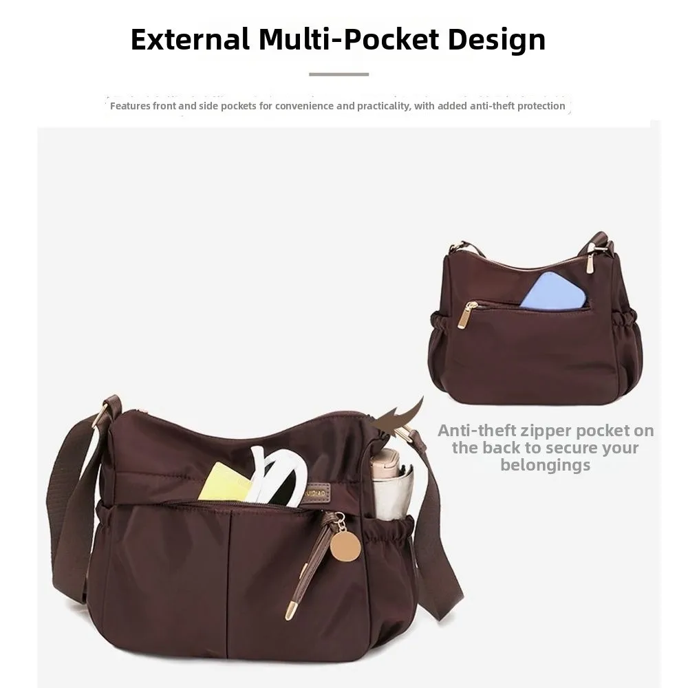 Lässige Nylon-Umhängetasche, leichte, einfarbige Umhängetasche, große Kapazität, Einzelschultertasche für Damen – Detail 3