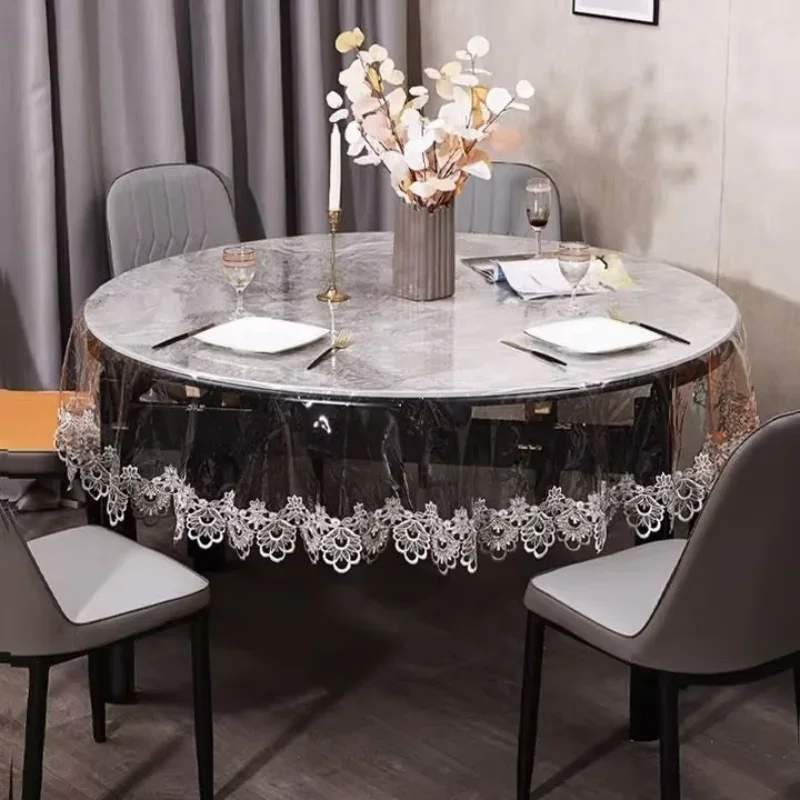 PVC Coffee Table Transparent Oil-proof Lace Glass No-wash Crystal Board Round Pvc Dining Table Cloth