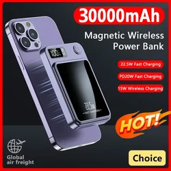 Power Bank 30000mAh Magnetic Wireless 22.5W Fast Charging External Battery Charger for Huawei Samsung iPhone 12 PD 20W Powerbank