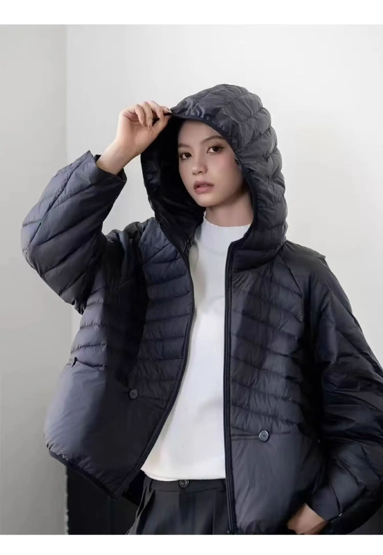 가을/겨울 90 화이트 덕 다운 신상 여성용 다운 재킷 출퇴근용 후드 루즈 재킷