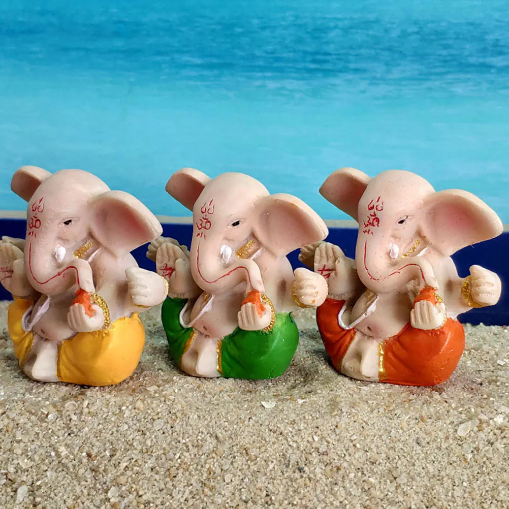 

3Pcs Resin Ganesha Ornament Creative Religious Style Desktop Decor Stable Flat Bottom Design Ganesha Figurine Decor