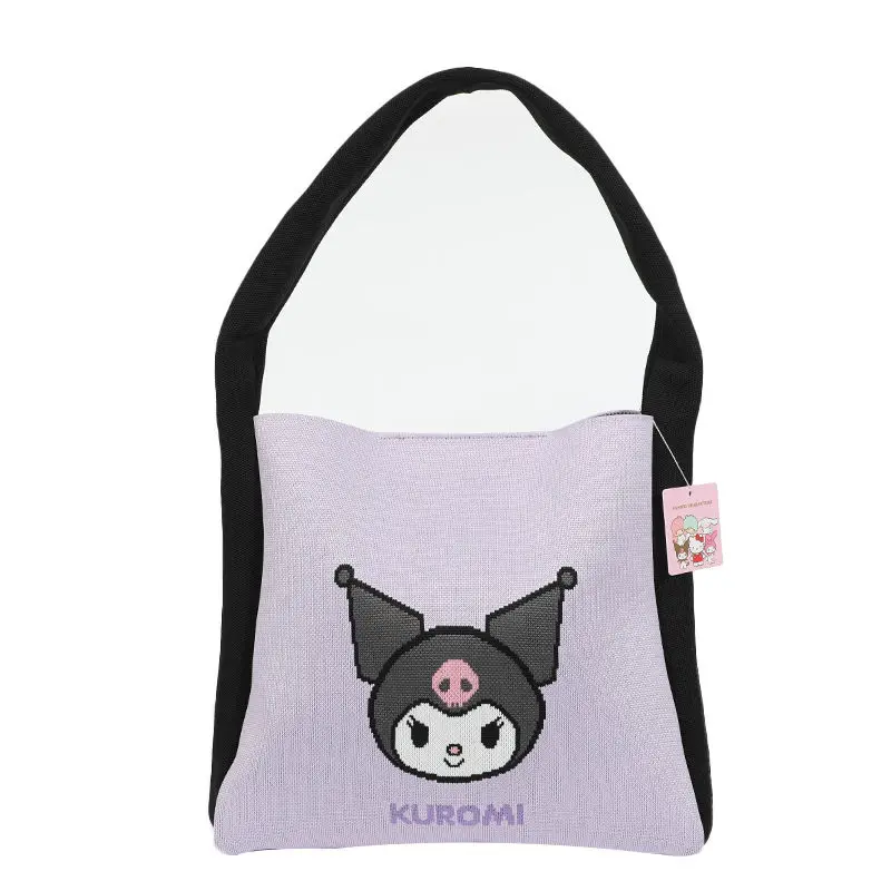 Hello Kitty Handbag Kuromi Cinnamoroll Knitted Dopamine Shoulder Bag Cartoon Large Capacity Girl Commuting Class Handbag