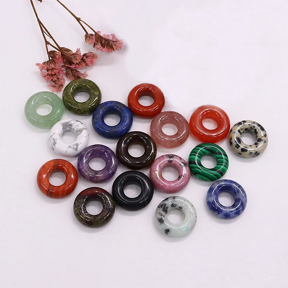 Cuentas de ábaco de 16mm, ágata Natural, Ojo de Tigre, amatistas, círculo de cuarzo rosa, cuentas de Donut para fabricación de joyería, collar, pulsera DIY
