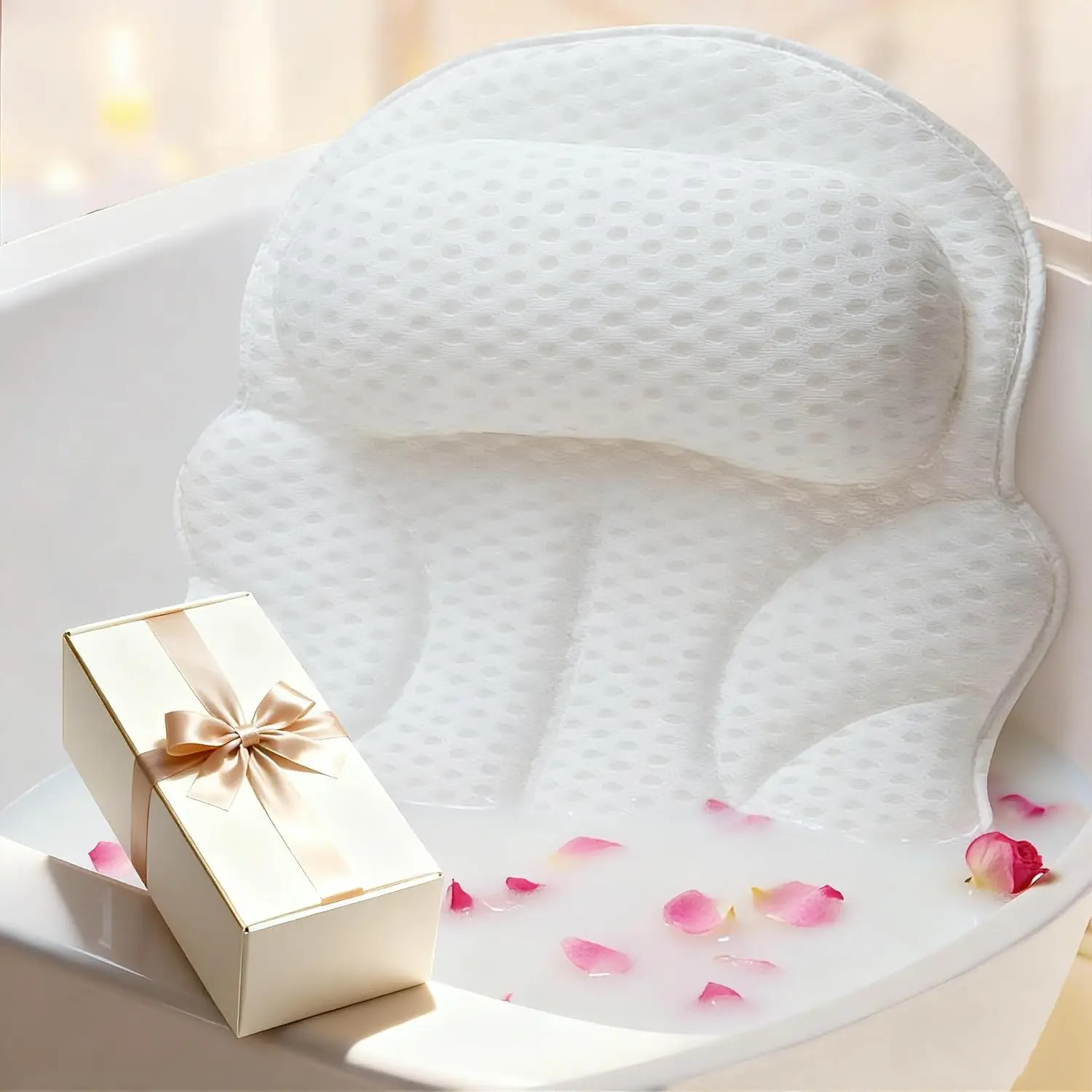

Bath Pillow Bathtub Pillow, Luxury Bath Pillows for Tub with Head, Neck & Back Support, 4D Air Mesh Bath tub Pillow with Extende