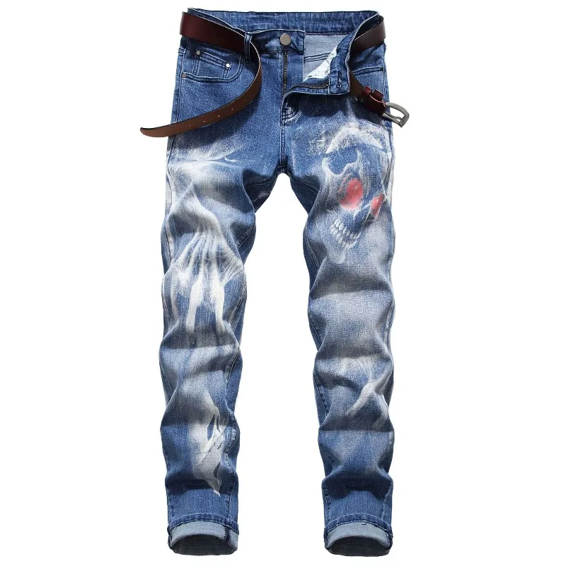 

New Men's Printed Stretch Denim Trousers, Casual Jeans Featuring Distinctive, Individualistic Patterns