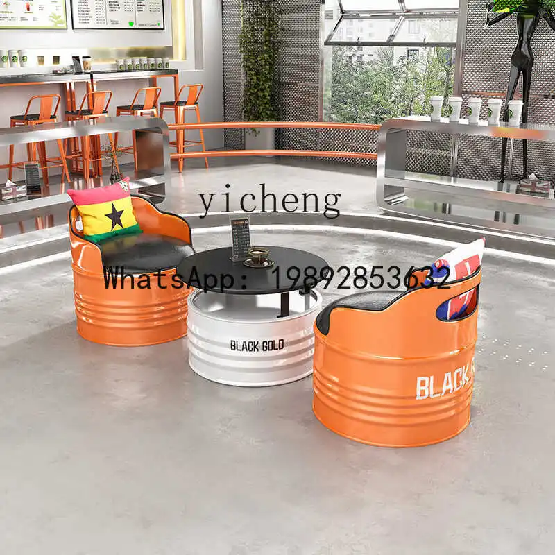 

X6 Industrial Style Bar Oil Drum Table and Chair Set Clear Bar Iron Art Leisure Area Coffee Table