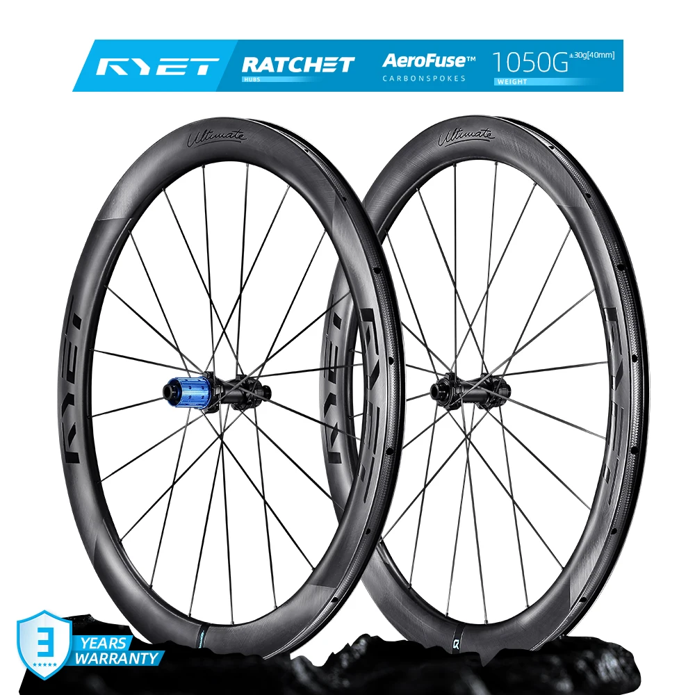 

RYET 1050g Full Carbon Road Wheelset Ultra Light Aero Disc Brake 36T Ceramic Ratchet Hub Tubeless Clincher Ready for Road Racing
