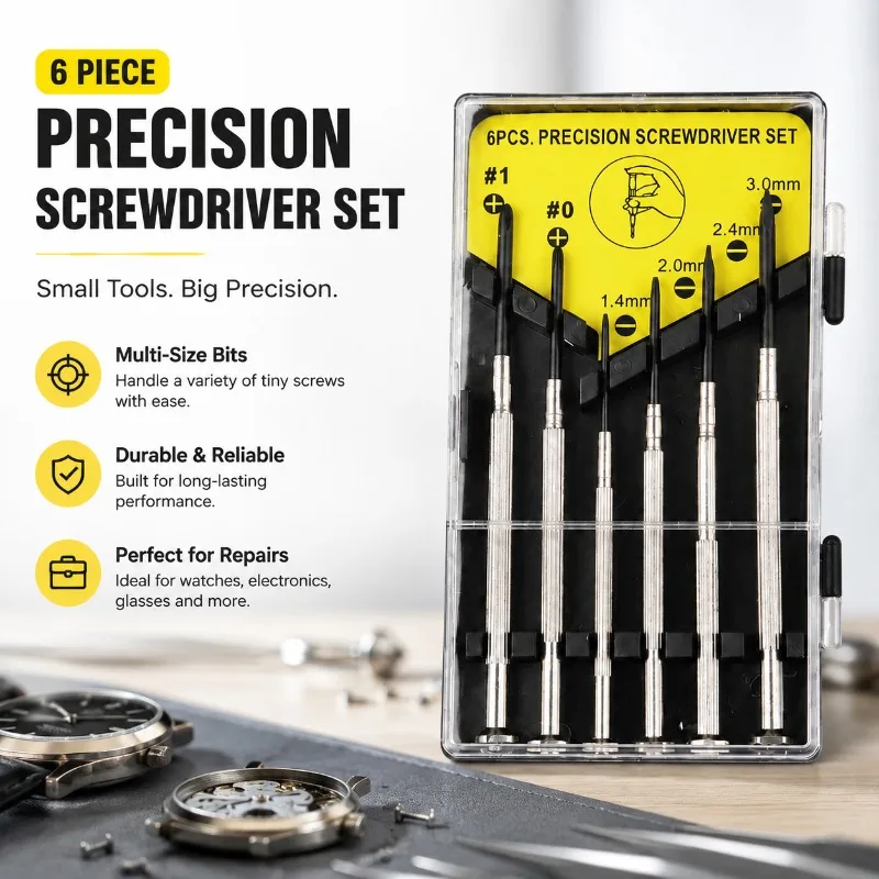 6Pcs Precision Watch Screwdriver Set, Multi Size Small Screwdriver Bits Kit for Watch Electronics Repair