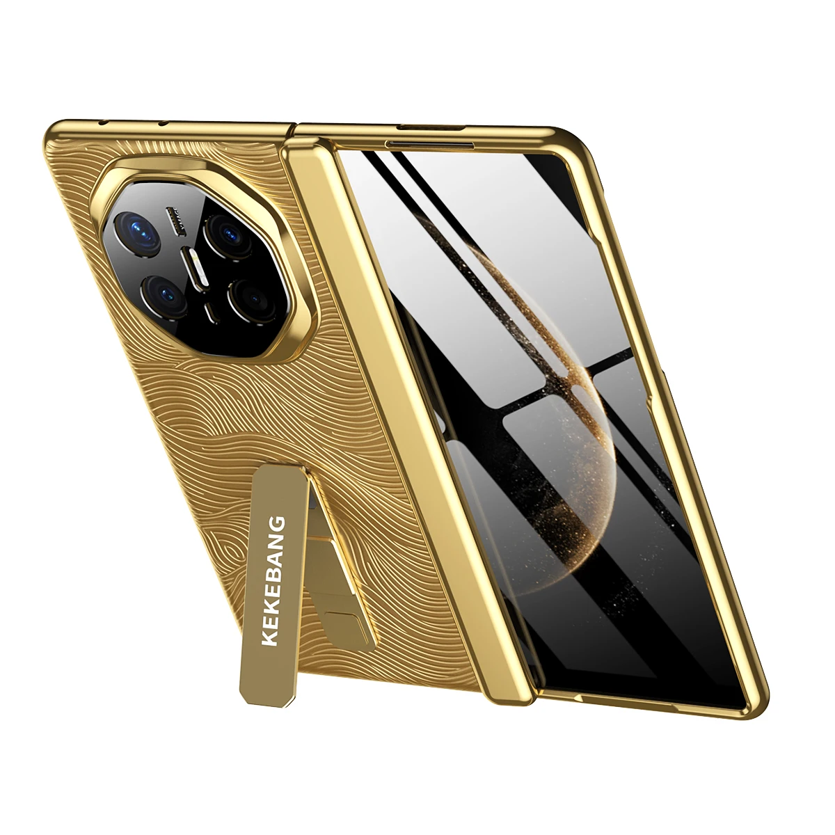 

24K Gold Plating Series Phone Case For Huawei Mate X6 X5 X3 Mate XT 5G 360 ° Alloy Rotation Stand Hard Cover With Tempered Glass