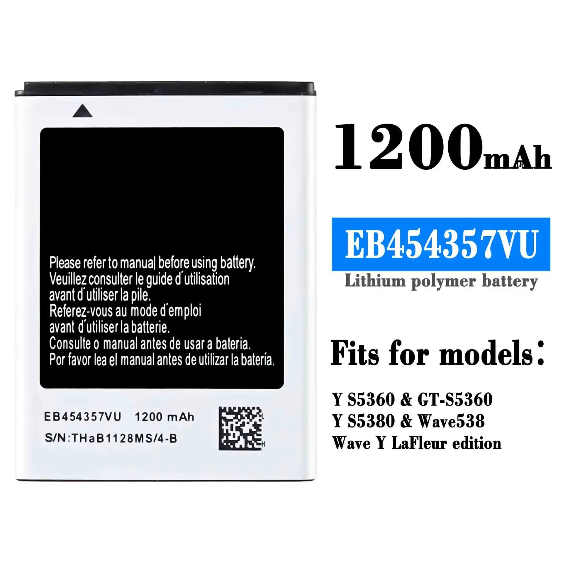 

Аккумулятор для SAMSUNG EB454357VU 1200 мАч, Galaxy Y S5360 Wave538 Y Pro B5510 Wave S5380 Pocket S5300 Chat B5330, Новая батарея