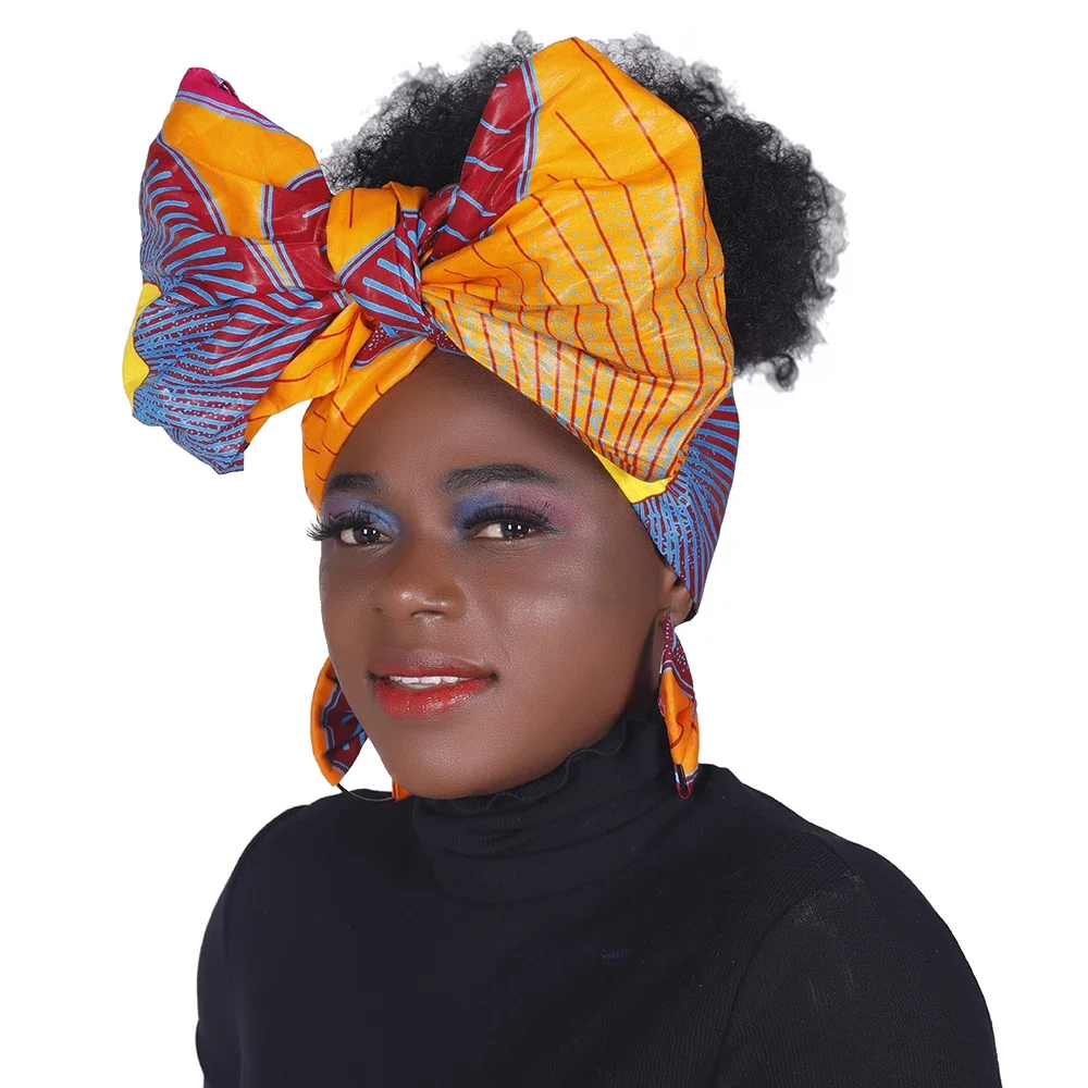 2024 Fashion African Head Scarf And Warrings 2 Pieces Women African Clothing Bazin Rich Headwear Wax Ankara Hairband SP018