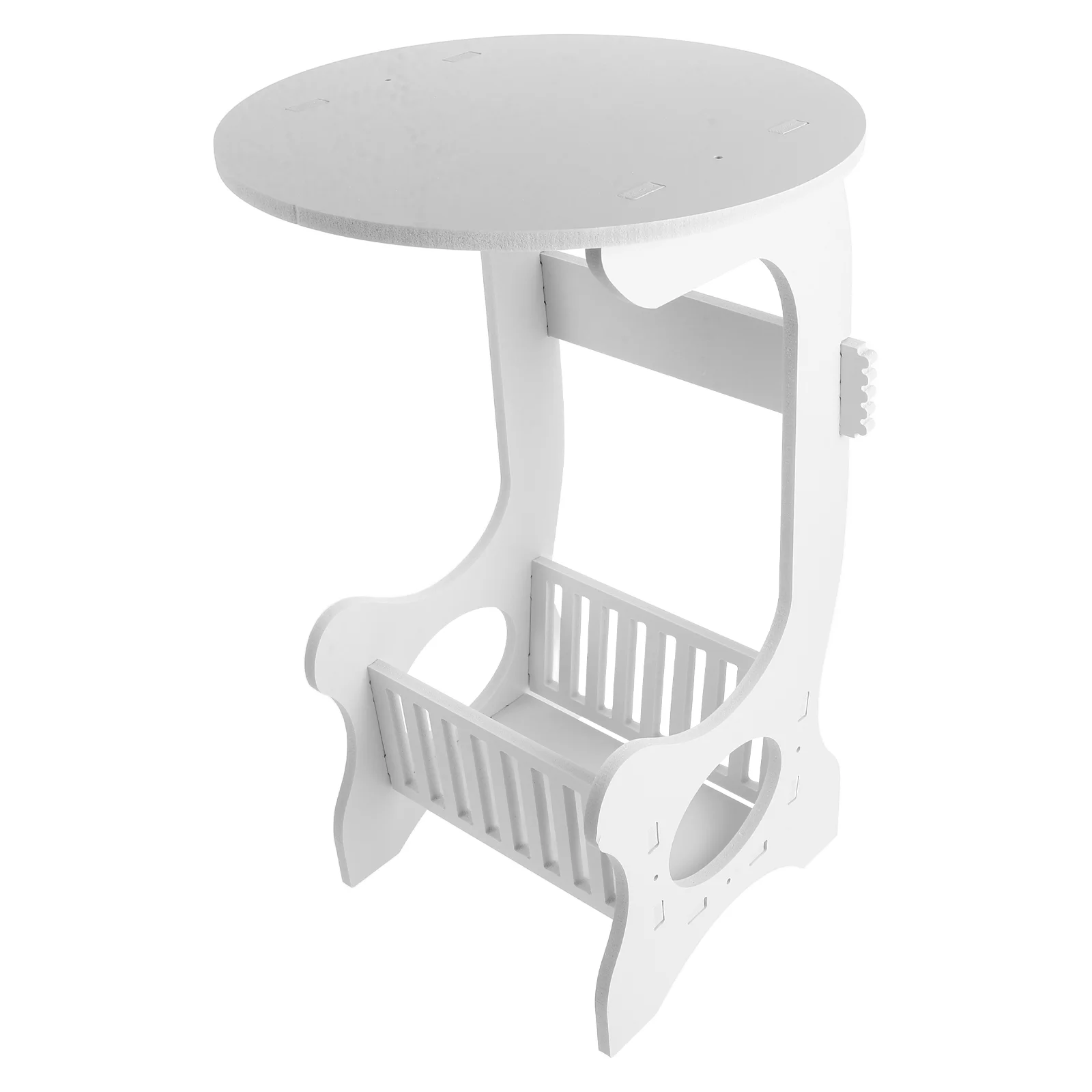 

Round Table Telephone White End Sides Tables Bedside Small Space Bedroom Coffee Laundry Shelf Storage