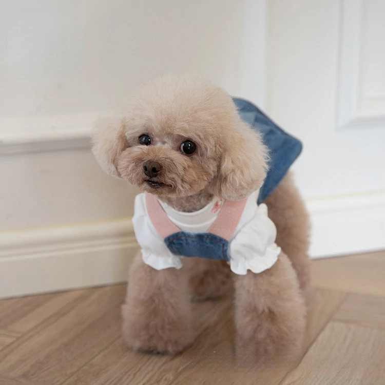 Contrast Color Denim Skirt Dog Suspender Skirt Cute Pet Clothes Cat and Dog Clothing Teddy Bear Coat Yorkshire Maltese Pet Cat