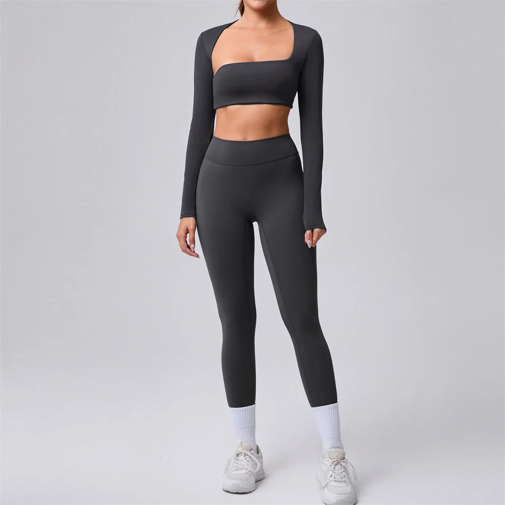 

Pad Long Sleeve Yoga Crop Tops Sportswear Workout Clothes Athletic Gym Fitness Bra Legging Exercise Women Active Wear XP168