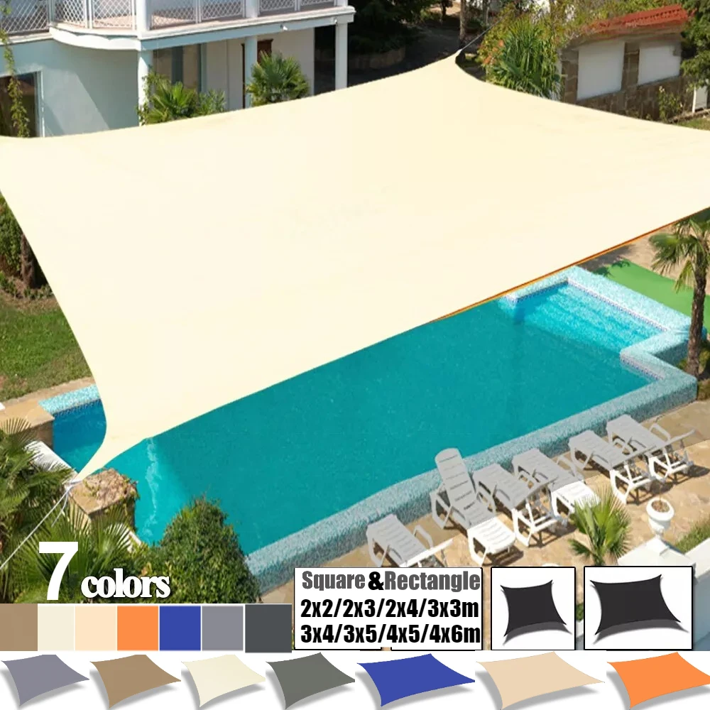 2x3/3x4/4x5/5x6M Sonnensegel Wasserdicht Outdoor Quadratisch Rechteckig Garten Terrasse UV-Schutz Party-Überdachung Pool Camping Markise Schutzdach