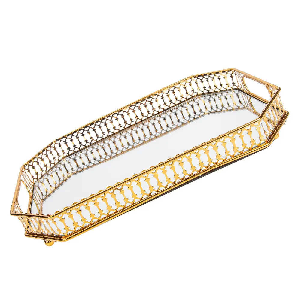 

Minimalist Jewelry Tray with Mirrored Surface Multi Use for Cosmetics Fruits Perfume Bathroom Vanity Tabletop Decorative Holder