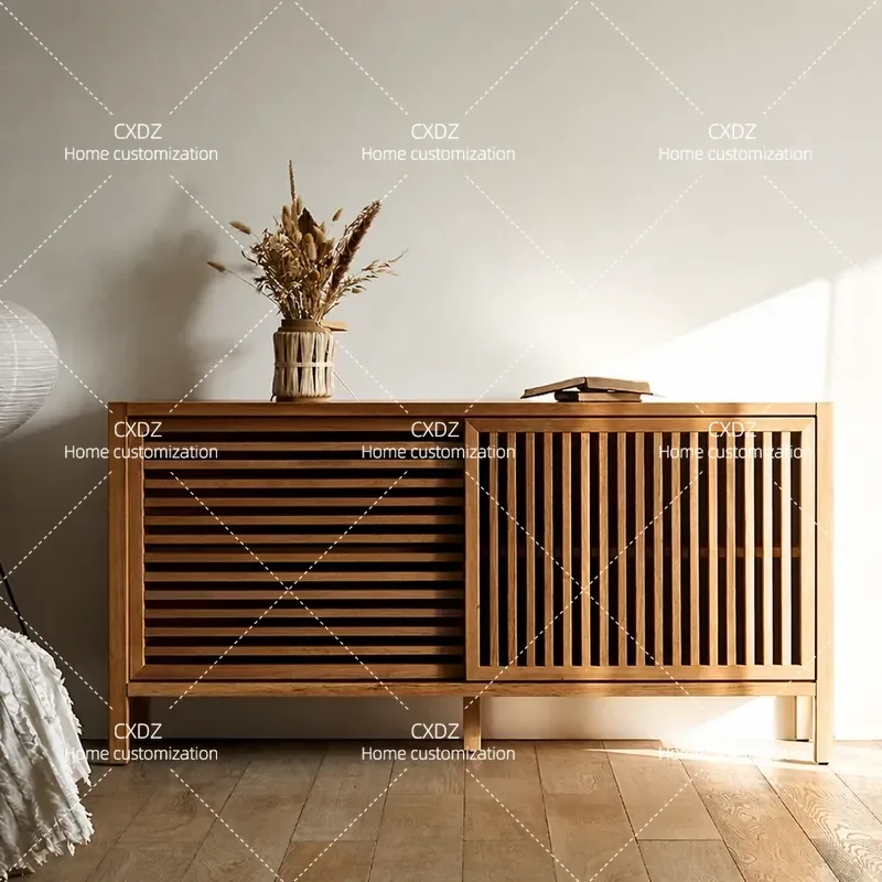 Pure solid wood dining side cabinet Modern simple solid wood storage cabinet Living room side cabinet against the wall Nordic