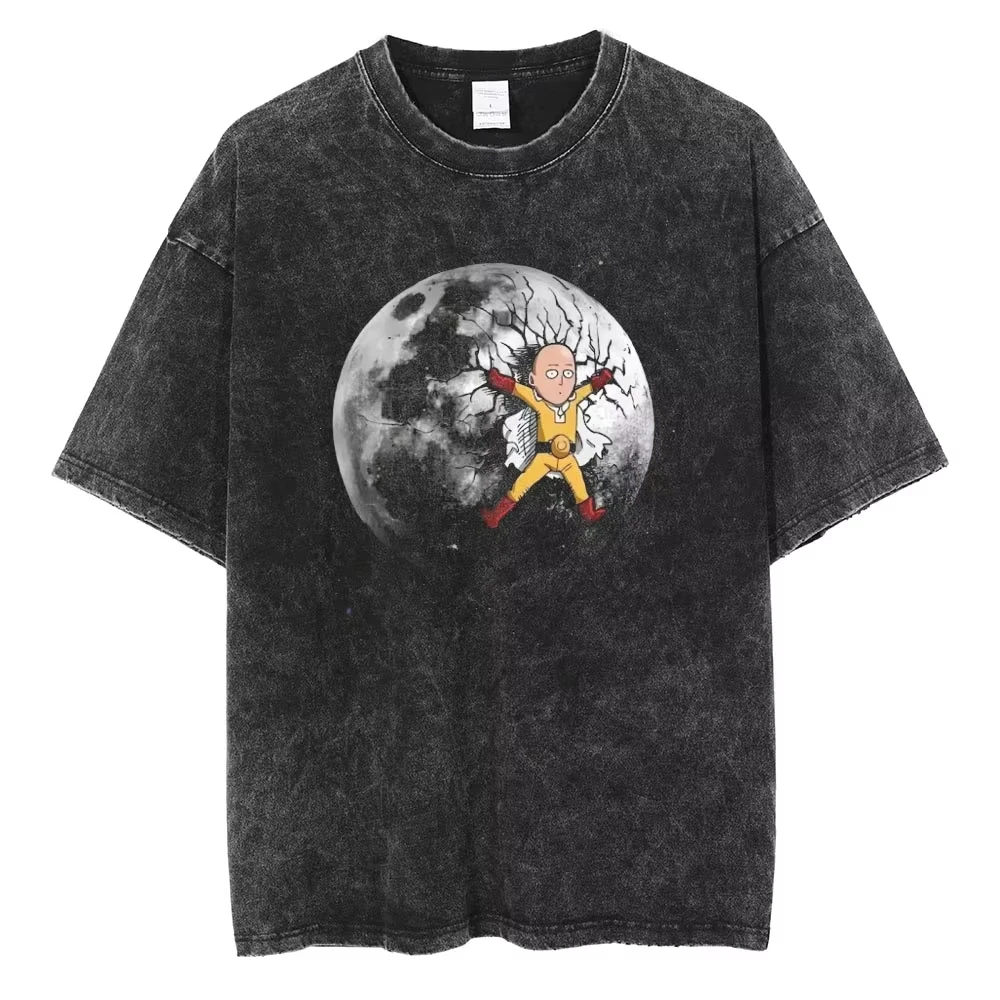 

Anime ONE PUNCH MAN Saitama Funny Graphic Printed T Shirt Men Women Washed Cotton Tshirts Plus Size Tee Harajuku Male T-shirt