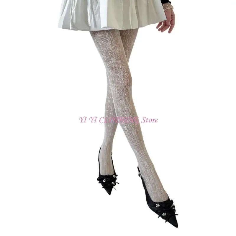 N5KF Women Stockings Flower Striped Pattern See Through Mesh Tights Pantyhose
