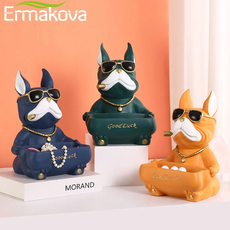 Nordic French Bulldog Statue Sculpture Storage Decoration Key Tray Tissue Box Animal Figurines Home Decoration Accessories