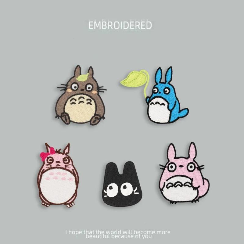 My Neighbor Totoro Embroidered Iron on Patches Self Adhesive No Sew Fabric Stickers Cute Applique Decor for Journal Notebook DIY