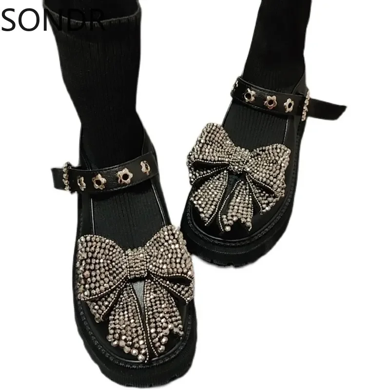 Womens Socks Rhinestones Big Bowknot Ankle Boots Belt Buckle Chunky Heel Shoes Stretchy Black X-mas Gift DIY Girls