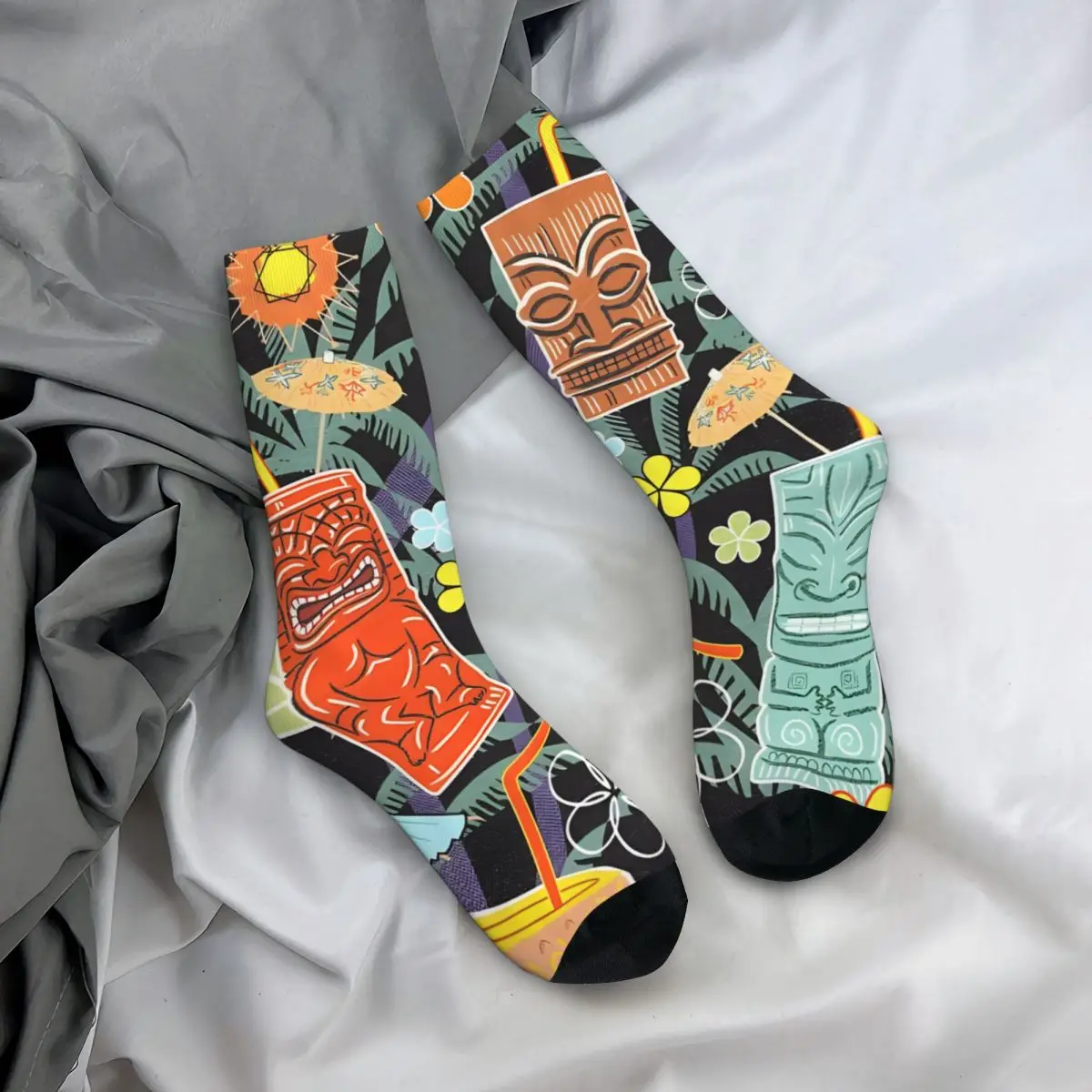 Hawaiian Mugs And Cocktails Men\'s Socks Retro Harajuku Tiki Street Style Novelty Seamless Crew Sock