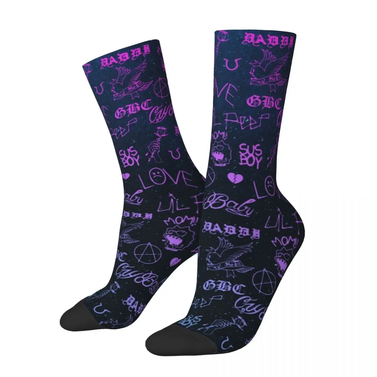 Winter Warm Colorful Men's Women's Lil Peep Tattoos Neon Sky Socks Sweat Absorbing Soccer Socks