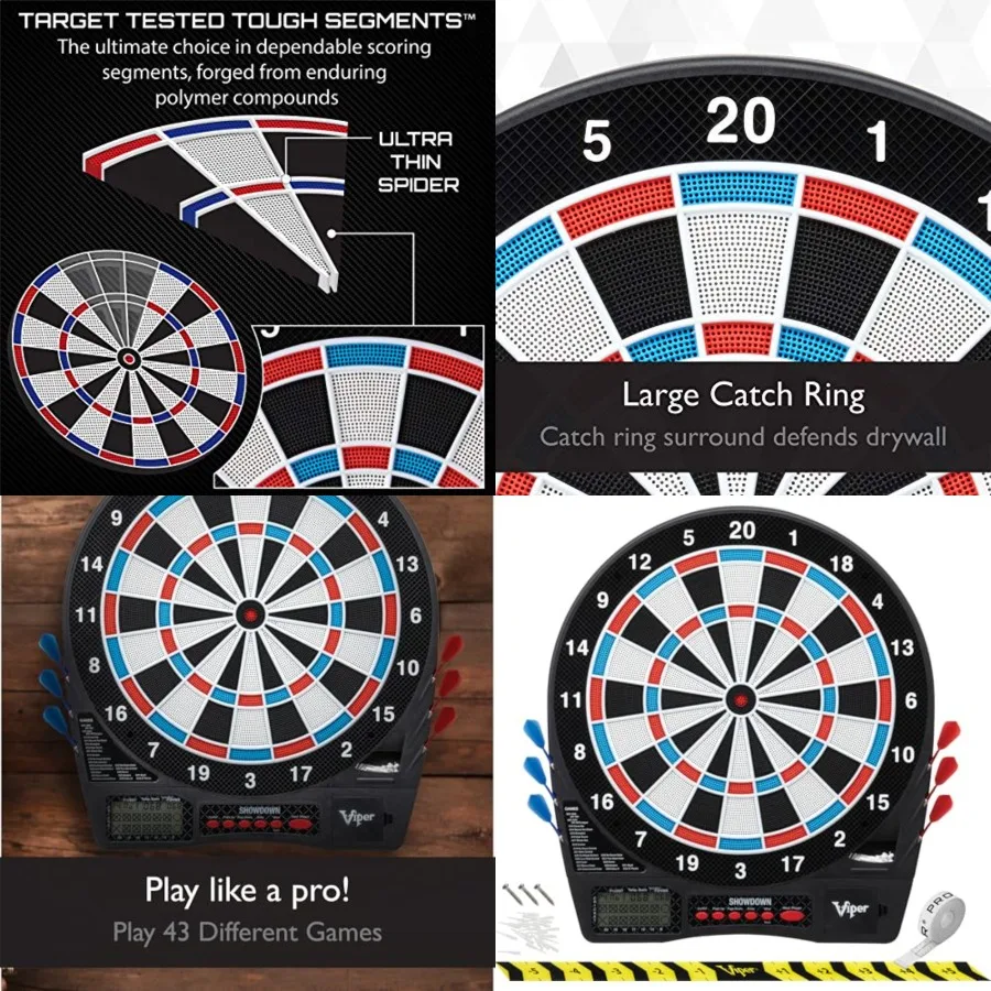

Viper Showdown Electronic Dartboard, 15.5 in Regulation Target, 32 Games, 590 Options, Battery Powered, 6 Darts Included, Black