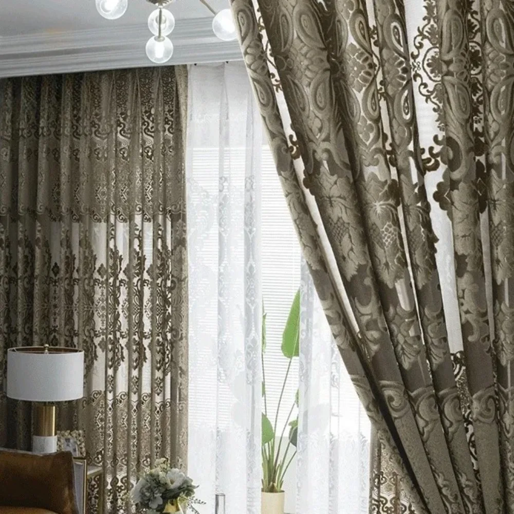 Gorgeous Ethnic Style Hollow Window Screen Transparent Thickened Living Room Balcony Partition High-end Luxury Curtains