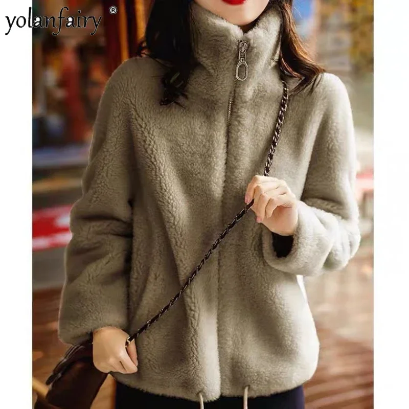 2023 Winter New Sheep Fleece Coat Women's Pure Wool Fur Coat Women Loose Short Real Fur Jacket Female Clothing Casaco Feminino F