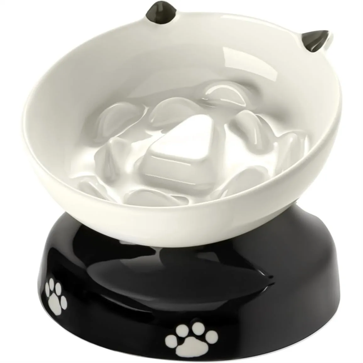 

Ceramic Cat Slow Feeder Bowl Elevated Tilted Design For Dry And Wet Food