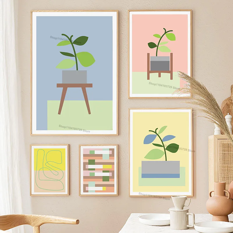 Floral Abstract Flower Market Plant Leaf Geometry Nordic Art Poster Wall Art Canvas Painting Prints For Living Room Home Decor